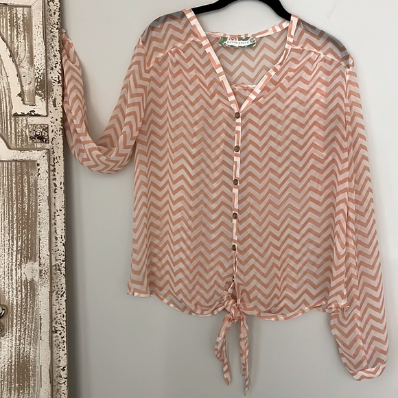 CHEVRON PRINT LONG SLEEVE BLOUSE - Picture 1 of 5